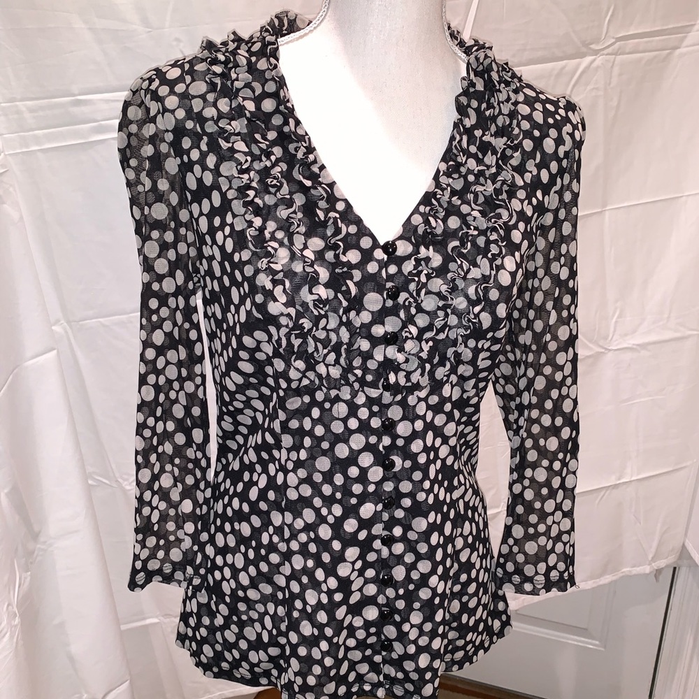 INC Large Black and White Polka Dot Fitted Blouse